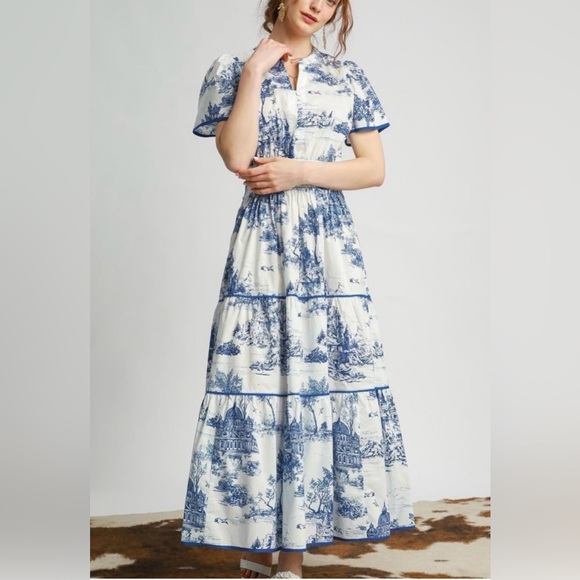 Umgee Full Size Landscape Print Collared Mini Dress Plus Size main image 1